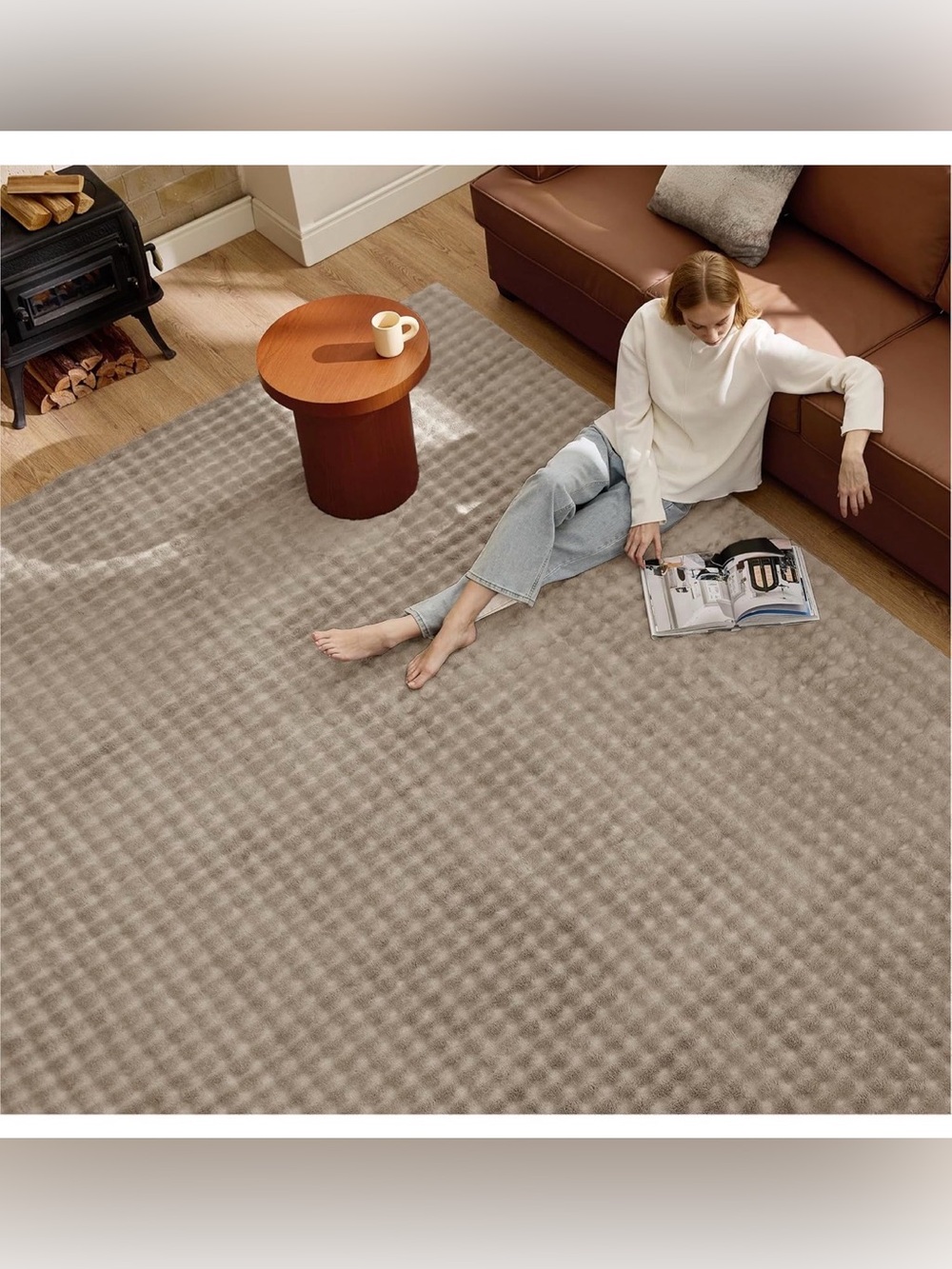 New Open Box Brown Bedsure 5x7 Fluffy Area Rug for Living Room, Machine Washable